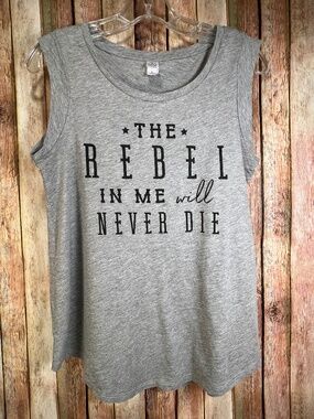 Junk Gypsy “The Rebel In Me…” Heather Grey Muscle Tank Size L